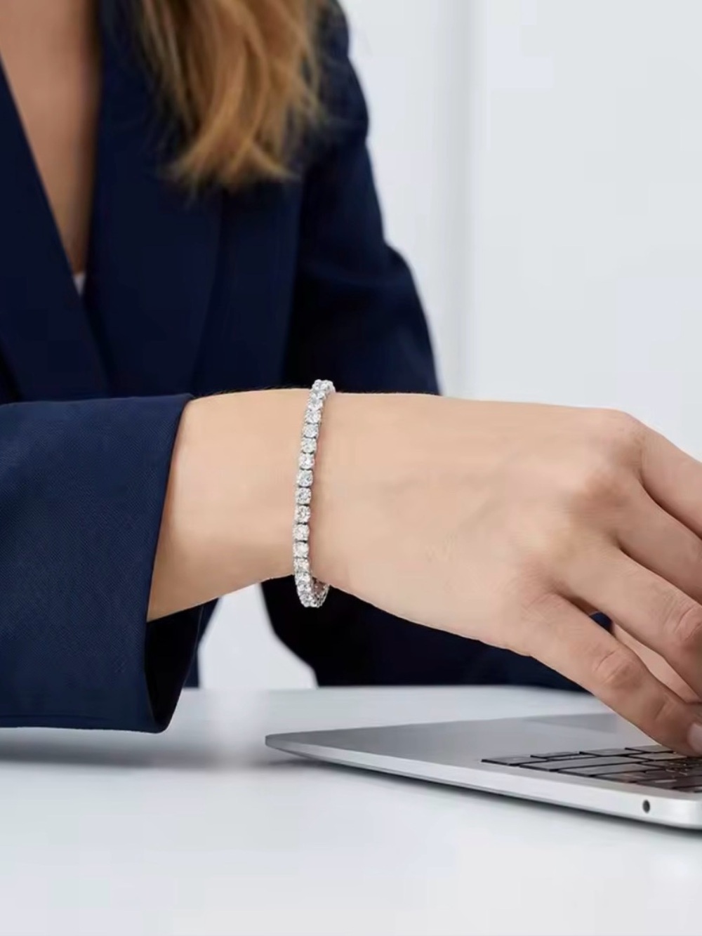 Classic Silver Tennis Bracelet with Clear Cubic Zirconia - Women Jewelry - Picture 6 of 8